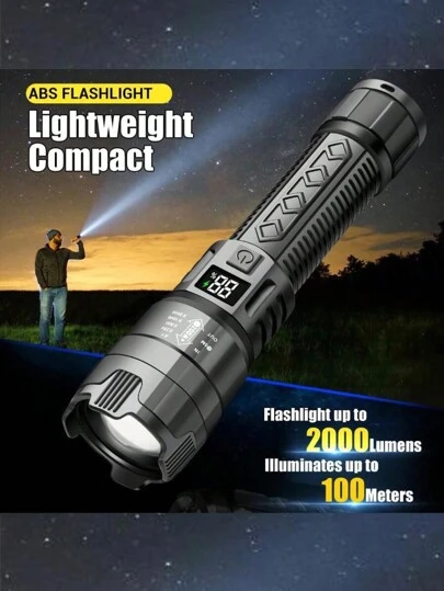 1pc Strong Light LED Flashlight,Portable Waterproof RechargeableTorch, Type-C Rechargeable Multifunctional Zoom Telescopic Flashlight For Outdoor Hiking Emergency Camping