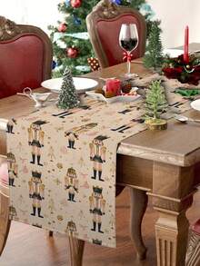 1pc Pink Christmas Nutcracker Pattern Table Runner, Christmas Home Decor Table Runner, Indoor/Outdoor Party Supplies & Room Decoration, Suitable For Christmas Family Kitchen Decoration And Christmas Event Party Decoration