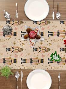 1pc Pink Christmas Nutcracker Pattern Table Runner, Christmas Home Decor Table Runner, Indoor/Outdoor Party Supplies & Room Decoration, Suitable For Christmas Family Kitchen Decoration And Christmas Event Party Decoration