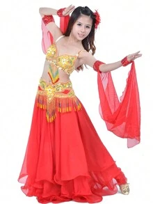 1PC单双环手套 肚皮舞舞蹈摆袖 肚皮舞演出服装 演出服装 演出服装袖套 (产品外包装随机发货) - 彩色 - 查看 2