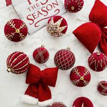 Set Of 4 Red Velvet Christmas Ornaments - American Style Hanging Tree Decorations For Seasonal Holidays - Holiday Pendants, Pendants And Home Party Decor Ornaments - Perfect For Thanksgiving, Easter, Halloween, Christmas, New Year Best Gifts Birthday