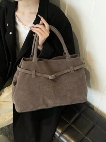 Retro Suede Tote Bag, Large Capacity Shopping Bag, Fashion Shoulder Bag For Daily Use & Work - Grey - View 5
