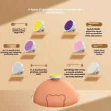 Electric Nail Grinder Clipper For Baby With 6 Polishing Head Without Battery Little Bear Pattern - Multicolor - View 6