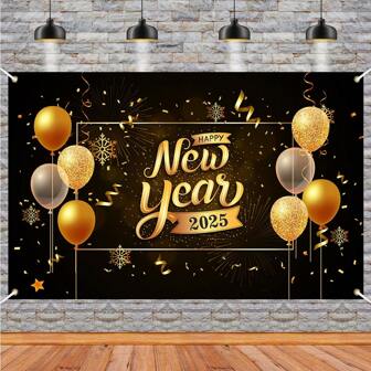 1PC Happy New Year For 2025 Backdrop Banner New Year Wall Decoration Cloth