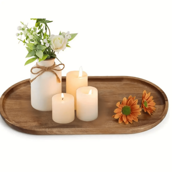 1 pieza Bandeja de servir de madera de rosa, bandeja de desayuno, bandeja de comedor y cocina, bandeja de frutas, bandeja de café, bandeja de té, bandeja de aperitivos, decoración de sala de estar, adecuada para hoteles, restaurantes, frutas del hogar, postres, aperitivos, cumpleaños, decoración navideña (bandeja festiva) Navidad, Halloween, Acción de Gracias, Boda