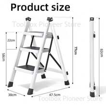 Ladders Folding Ladder For Home 3 Step Carbon Steel Foldable Stair Ladders Anti-Slip Ladder Chair Folding Stairs Stool - 3步-黑色 - 查看 9