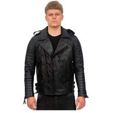 Mens Slim-Fit Double Zip Brando Leather Biker Jacket-Cairo - 酒紅色 - 查看 8