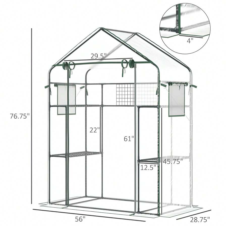 WalkIn Mini Greenhouse With 3Tier Shelves, Plant Labels, And Airflow