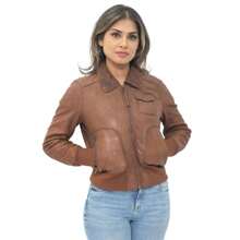 Womens Leather MA-1 Varsity Jacket-Ann Arbor - 譚 - 查看 9