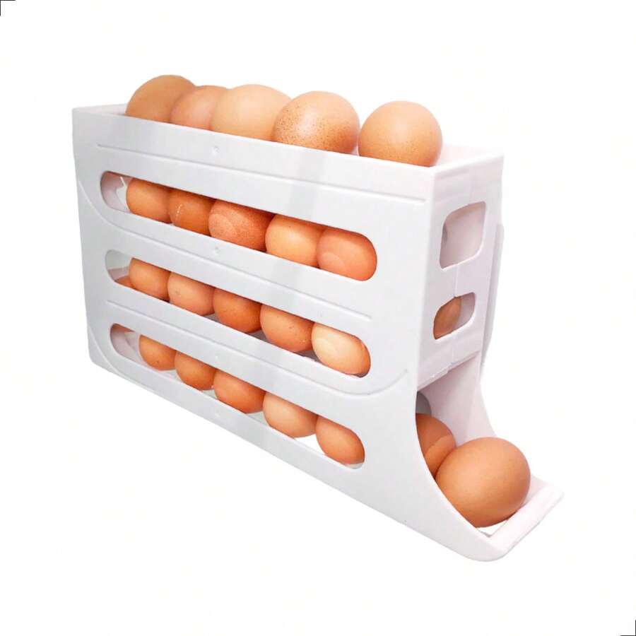 Egg Holder Dispenser Organizer Egg Tray Refrigerator Transparent 4 Tier 30 Eggs Automatic Holder - Multicolor - Ver 1