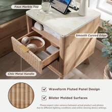 Modern 18" Fluted Nightstand With Charging Station, Wood Side Table With Faux Marble Top & Curved Profile Design, 2 Drawers End Table With Storage& Bedside Table For Bedroom, Living Room - Natural Oak - Xem 5