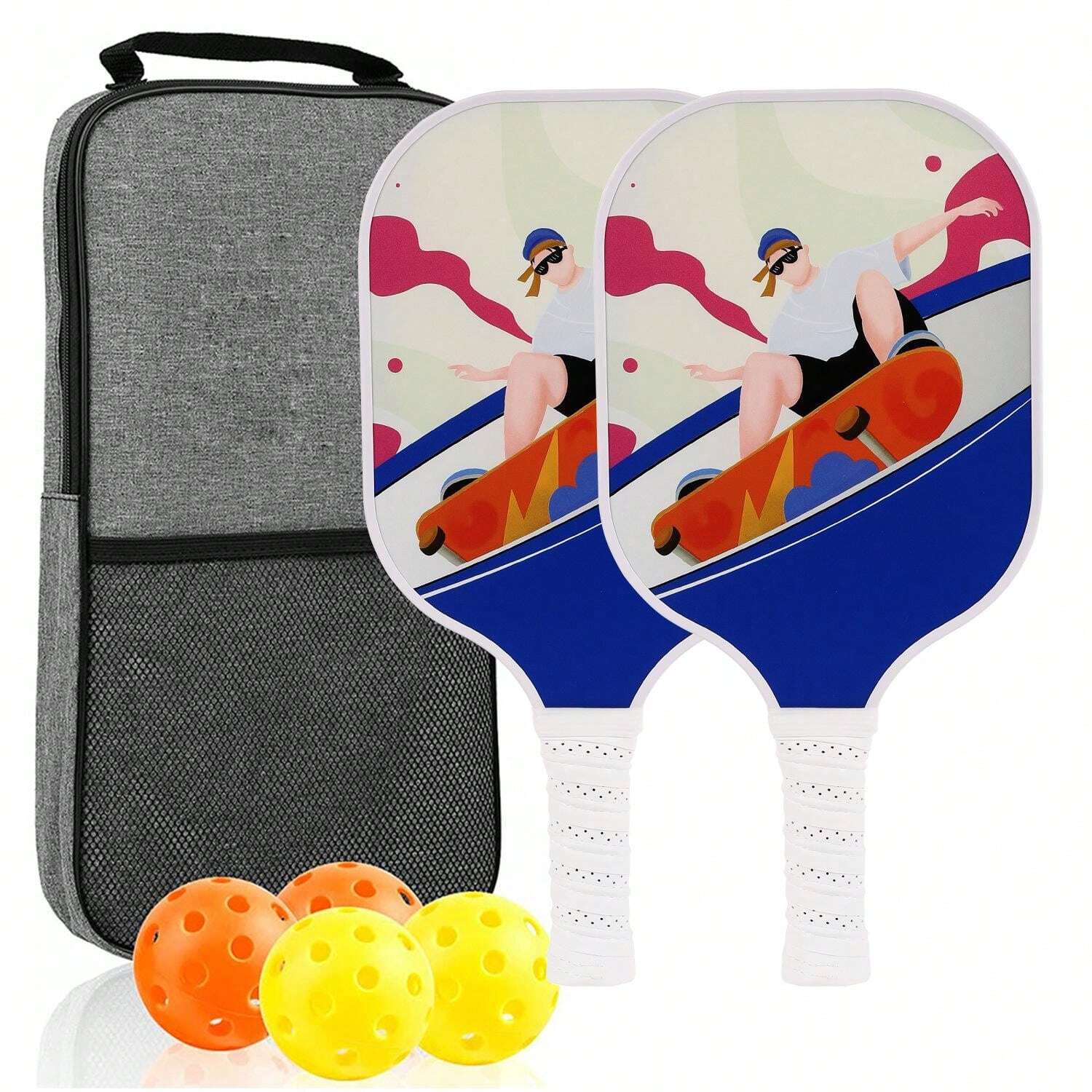 Set Racchette Da Pickleball In Fibra Di Vetro (2 O 4 Pezzi) Approvate USAPA Per Uomo E Donna