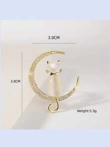 1 pièce Broche en alliage de zinc avec pierre œil de chat, lune et chaton. Accessoire mignon pour toutes les saisons à épingler sur les vêtements, sacs, sacs à dos pour l'école