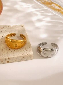 Ring1pc Anel de textura radiante de estrela de aço inoxidável moderno e personalizado