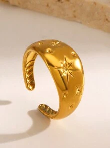 Ring1pc Anel de textura radiante de estrela de aço inoxidável moderno e personalizado