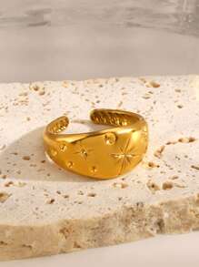 Ring1pc Anel de textura radiante de estrela de aço inoxidável moderno e personalizado