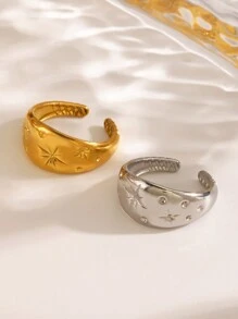 Ring1pc Anel de textura radiante de estrela de aço inoxidável moderno e personalizado