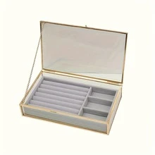 1 hộp đựng trang sức bằng nhung thủy tinh nhiều ngăn, dung tích lớn để đựng trang sức - Nhiều màu - Xem 1