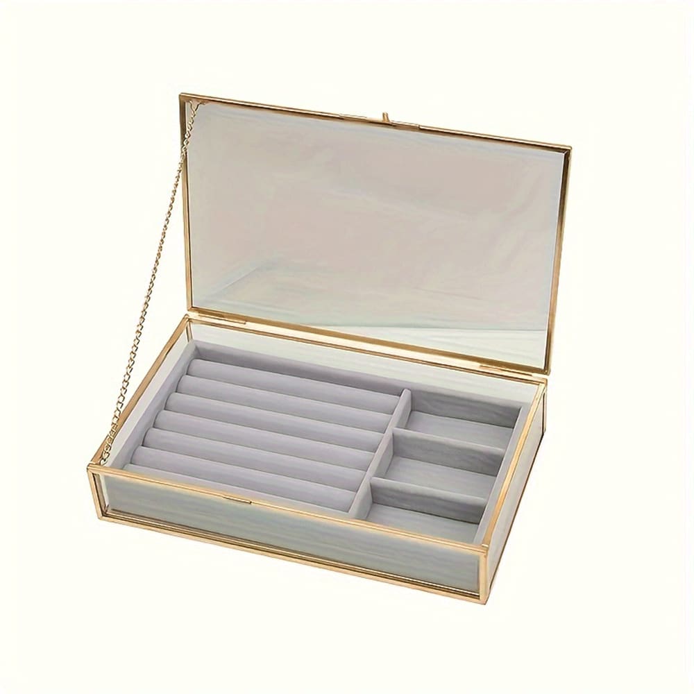 1 hộp đựng trang sức bằng nhung thủy tinh nhiều ngăn, dung tích lớn để đựng trang sức - Nhiều màu - Xem 1
