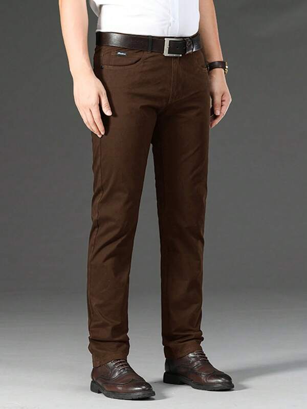 Pantalones casuales de unicolor con bolsillo oblicuo para hombres, versátiles