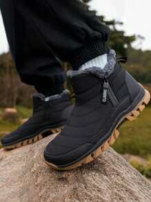 1 Pair Men High Top Snow Boots, Outdoor Sports Casual Hiking Boots, Waterproof, Anti-Slip, Warm - Black - View 5