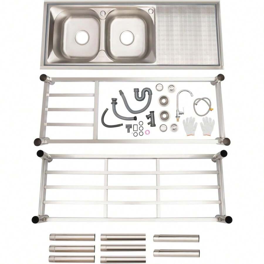 Freestanding Stainless Steel Sink Double Bowl Commercial Restaurant