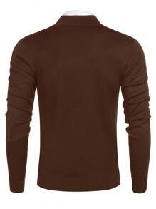 Men's Solid Color Zipper Half Placket Casual Long Sleeve Pullover Sweater - Coffee Brown - View 3