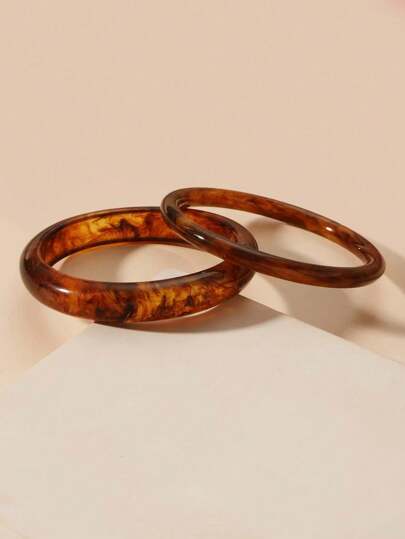 2pcs Vintage Polyresin Plain Bangle Bracelet, Versatile Fashion Accessory For Women