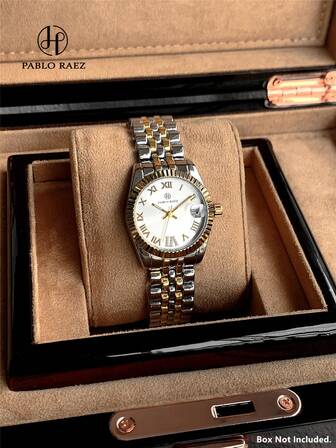 Pablo Raez 1 件女士金表女士奢华腕表高品质顶级全新时尚 SUS304 不锈钢圆形经典齿轮形状表壳钻石正装表罗马数字刻度水晶标记 50 米防水优雅时钟女士漂亮休闲石英表女士高级派对腕表放大镜玻璃夜光时针和分针适合日常使用送给母亲或女朋友家人的礼物