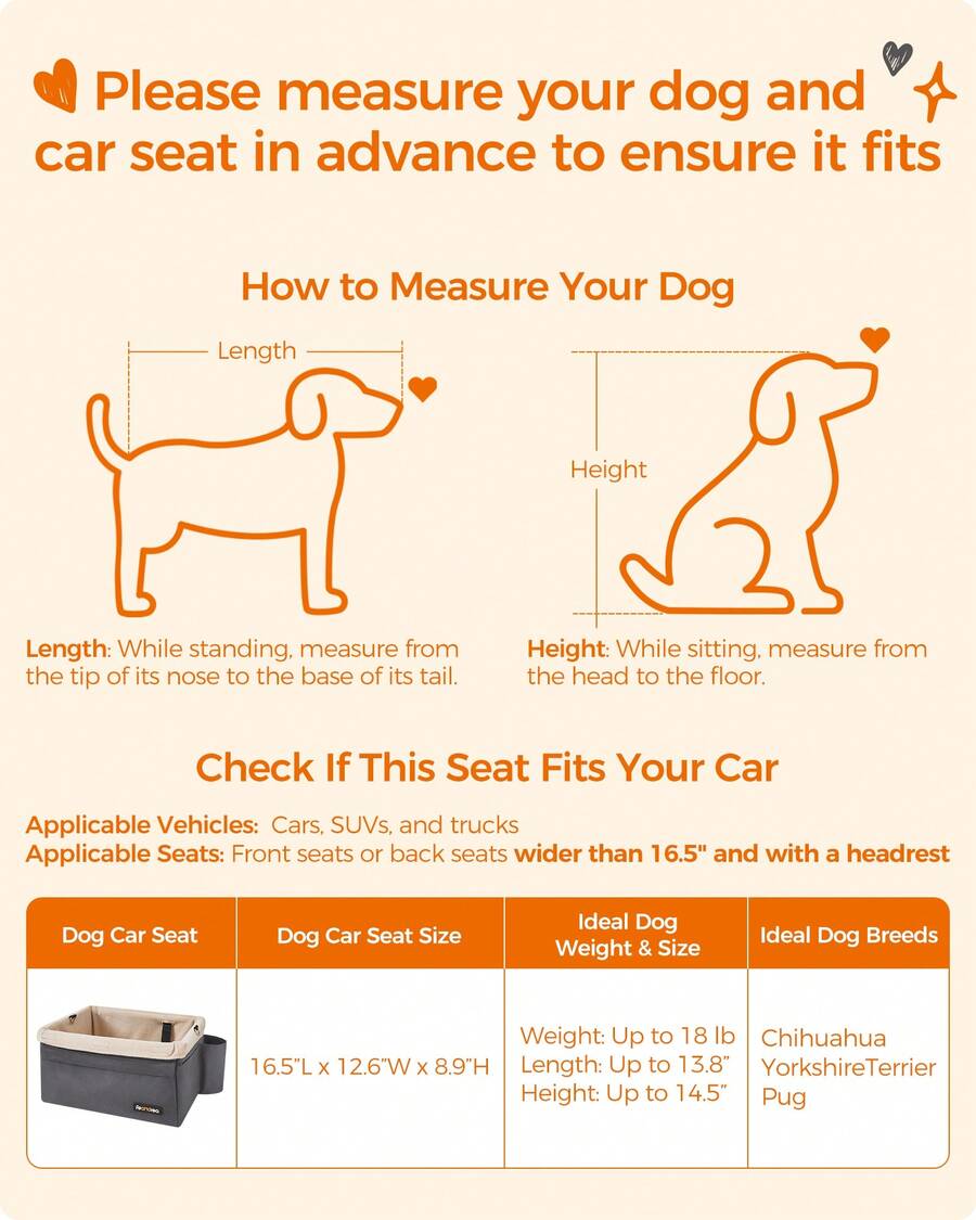 Feandrea Dog Car Seat, Pet Booster Seat For Small Dogs Up To 18 Lb