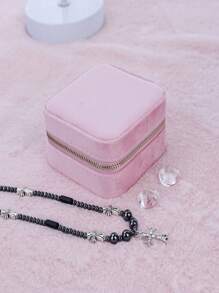 Weiches Plüsch Reise-Schmuckbox, kleine Reise-Schmuckbox, tragbare Mini-Schmuckaufbewahrungsbox zum Reisen, geeignet für Ringe, Ohrringe, Halsketten - Verschiedenfarbig - Übersicht 16