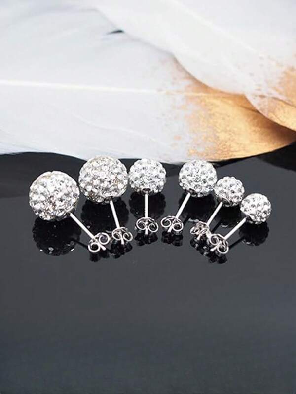Orecchini a perno in argento sterling 925 con cristalli e diamanti champagne CZ per le donne, orecchini a perno scintillanti a sfera shamballa, 6 mm 8 mm 10 mm