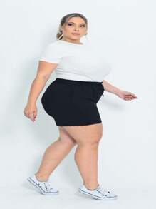 DUNA WOMEN'S PLUS SIZE BERMUDA SHORTS, HIGH WAIST, WITH ELASTIC AND POCKET - 黑色 - 查看 2