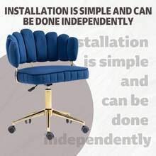Anwick Silla de escritorio para oficina en casa de terciopelo, silla de computadora moderna y linda, silla giratoria ajustable en altura con ruedas para oficina en casa - Azul Marino - Ver 3