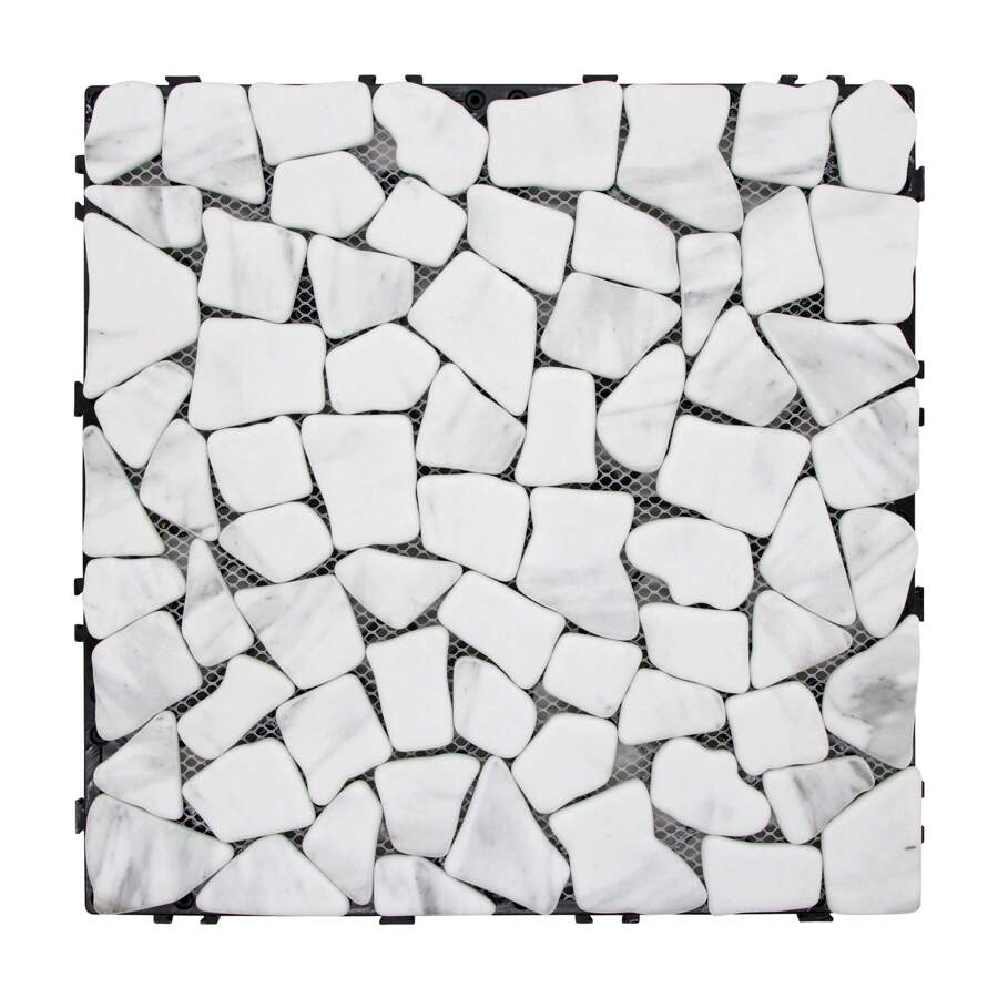 4/8/16pcs Natural Stone Interlocking Deck Tiles, 12"X12" Carrara White Pebble Waterproof Patio Deck, Outdoor Indoor Floor Decking Tiles For Porch Poolside Balcony Backyard