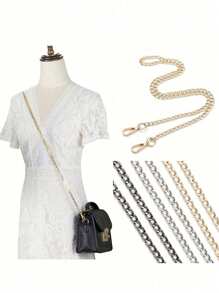 Stylish Metal Chain Strap - Adjustable Cross Body Shoulder Handbag Replacement Strap With Durable Iron Flat Chain And Secure Metal Buckles - Versatile Handbag Accessories For Women - Multicolor - View 2