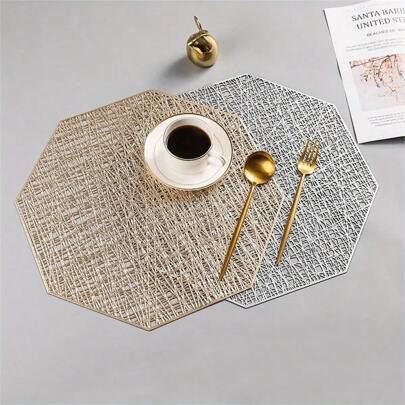 1/4/6/8/12 件空心铝箔 PVC 餐垫、PVC 餐桌垫 - 防滑耐热家居厨房装饰桌垫派对装饰餐具垫