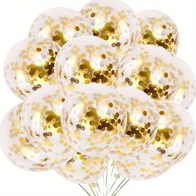 12pcs/Set 12" Gold Latex Balloon With Gold Confetti, Metallic Gold Balloon, Suitable For Birthday, Bridal Wedding, Anniversary Party Decorations