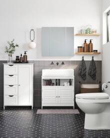 VASAGLE Meuble sous Lavabo, Meuble de Salle de Bain, Placard sous Vasque, avec 2 Portes Persiennes, Beaucoup d'Espace de Rangement, Style Moderne, 30 x 60 x 60 cm, Blanc - Blanc - Voir 1