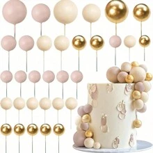10PCS Apricot Gold Light Brown Ball Cake Topper Shaped Cupcake Insert Cake Topper For Bear Theme Birthday Party Favors Wedding Decor,Christmas - Light Nude Color - View 1
