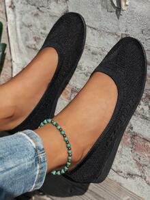 Giày bệt đan lưới thoáng khí màu đen mùa xuân/thu cho nữ, mũi tròn, đế mềm chống trượt thoải mái, giày bệt Mary Jane, giày thời trang phù hợp - màu đen - Xem 4