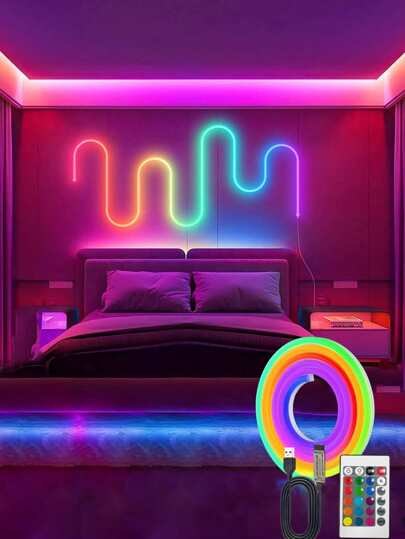 1 个霓虹灯 LED 灯带，适用于卧室、客厅、游戏室、派对装饰，配有 24 键遥控器，是圣诞节、生日、万圣节节日装饰的独特礼物