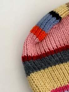 时尚彩虹色针织帽，修脸护耳保暖女士无檐小便帽，彩色条纹拉法帽滑雪帽，秋冬 - 彩色 - 查看 11