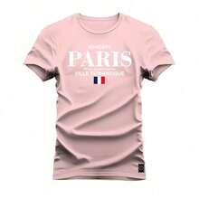 Nexstar Unisex Comfortable Printed T-Shirt Premium Paris White France - Màu Hồng baby - Xem 1
