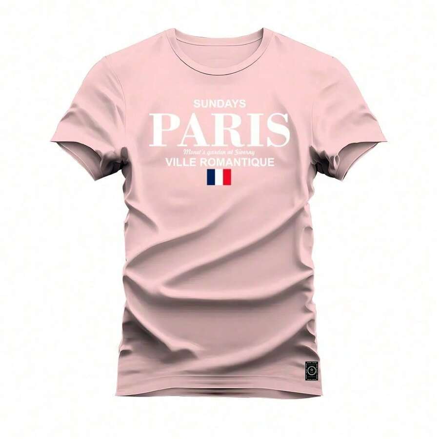 Nexstar Unisex Comfortable Printed T-Shirt Premium Paris White France - Màu Hồng baby - Xem 1
