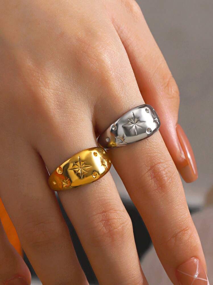 Ring1pc Fashionable And Personalized Stainless Steel Star Radiating Texture Ring