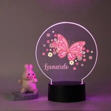 1pc Personalized Name-Creatively Made Acrylic Gift, Featuring Pink Butterflies And Flower Patterns, Suitable For Boys, Girls Or Friends. 3D Optical Illusion, LED Night Light, Warm Light. It Is A Decorative Table Lamp. Applicable For Teachers, Children, Couples, Friends, Family Members, Pets - Birthday, Graduation,Back To School Fashion