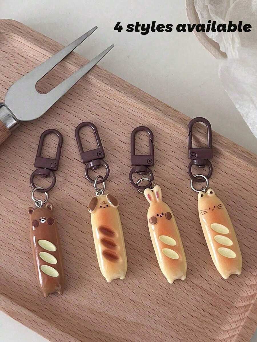 1 Stück süßer Cartoon französischer Brot-Bär/Hund/Katze/Hasen-förmiger Schlüsselanhänger, Geschenktasche Anhänger, Schlüsselanhänger Accessoires für Frauen