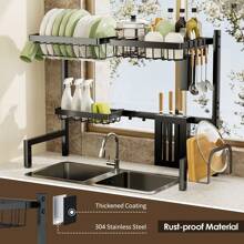 Multifunctional Kitchen Organizers And Storage - Dish Racks For Kitchen Counter, Stainless Steel Dish Rack, Adjustable Dish Drying Rack, Over The Sink Dish Drainer Drying Rack - 黑色 - 查看 4