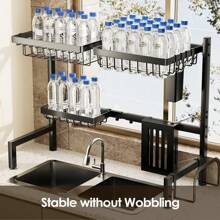 Multifunctional Kitchen Organizers And Storage - Dish Racks For Kitchen Counter, Stainless Steel Dish Rack, Adjustable Dish Drying Rack, Over The Sink Dish Drainer Drying Rack - 黑色 - 查看 8